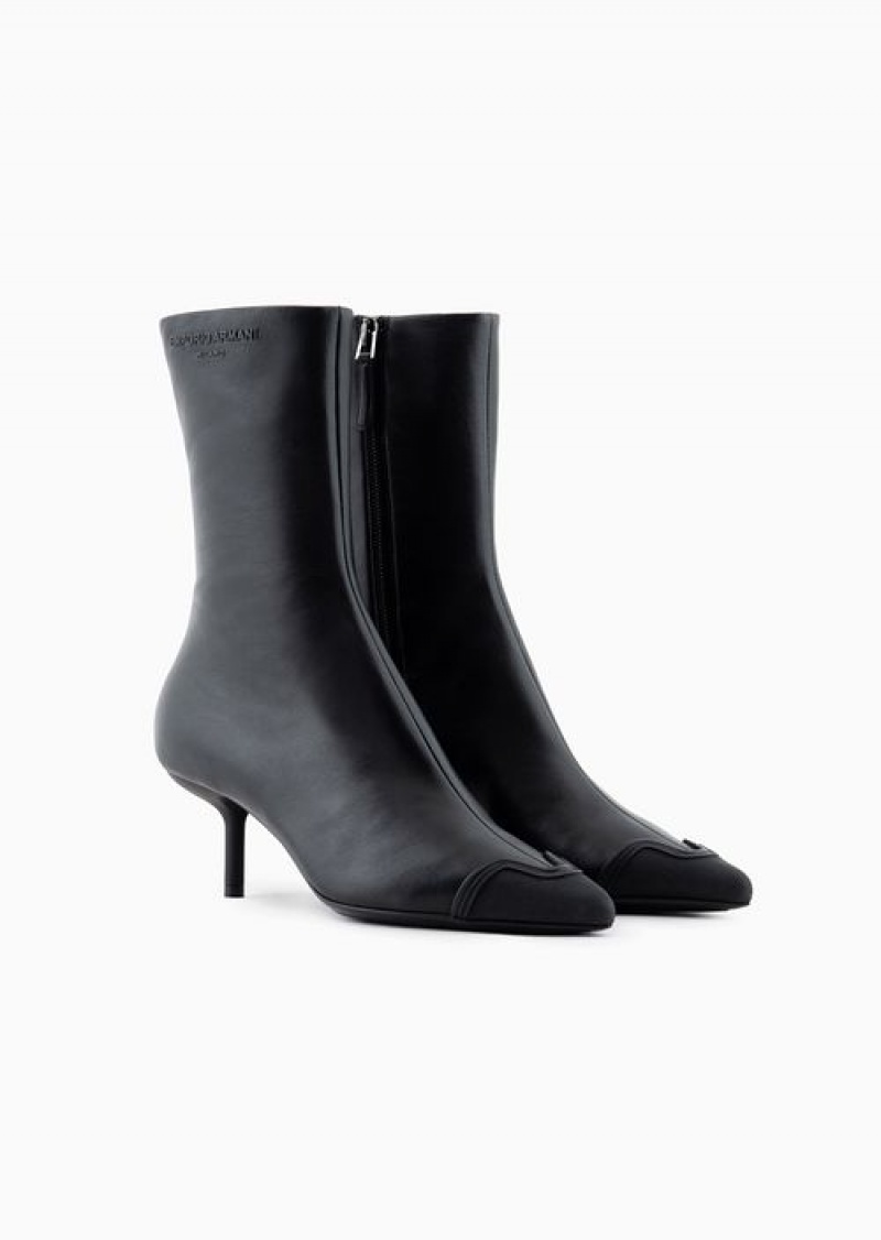 Black Emporio Armani Nappa Leather Ankle Boots With Rubber Toe And Heel | EA-SN57110