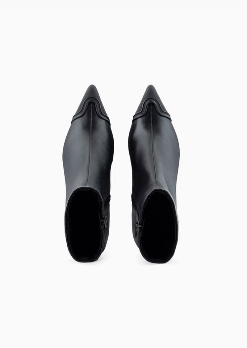 Black Emporio Armani Nappa Leather Ankle Boots With Rubber Toe And Heel | EA-SN57110