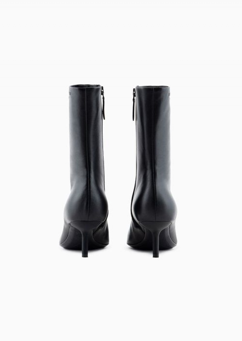 Black Emporio Armani Nappa Leather Ankle Boots With Rubber Toe And Heel | EA-SN57110