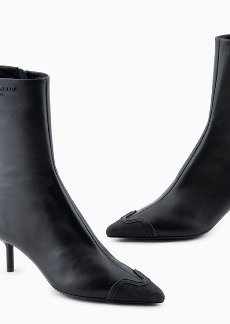 Black Emporio Armani Nappa Leather Ankle Boots With Rubber Toe And Heel | EA-SN57110