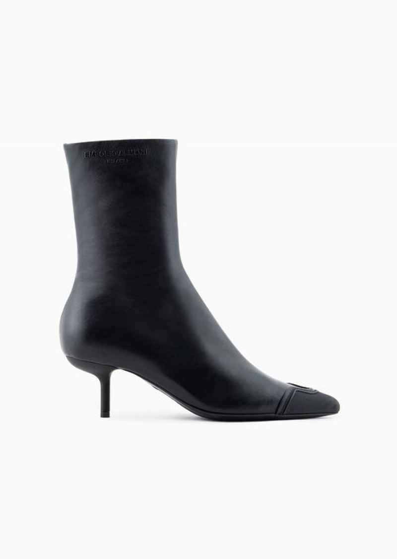 Black Emporio Armani Nappa Leather Ankle Boots With Rubber Toe And Heel | EA-SN57110