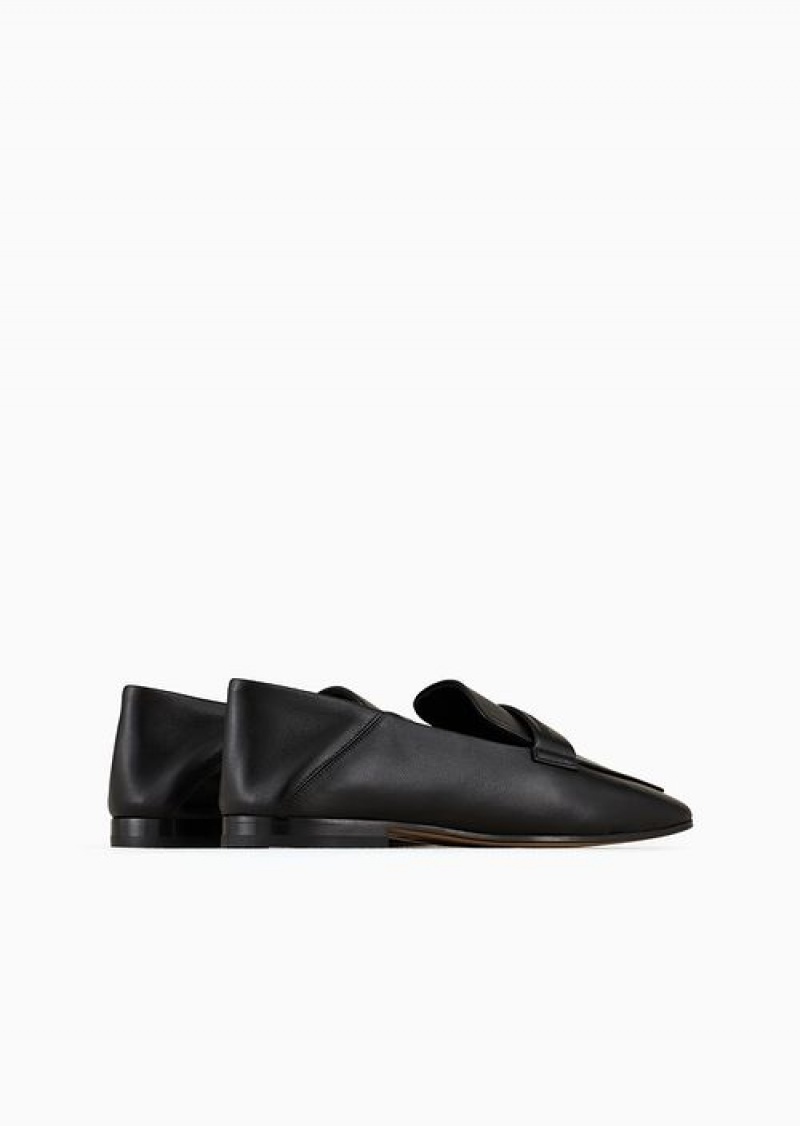 Black Emporio Armani Nappa Leather Loafers With Embossed Logo | EA-SN57125