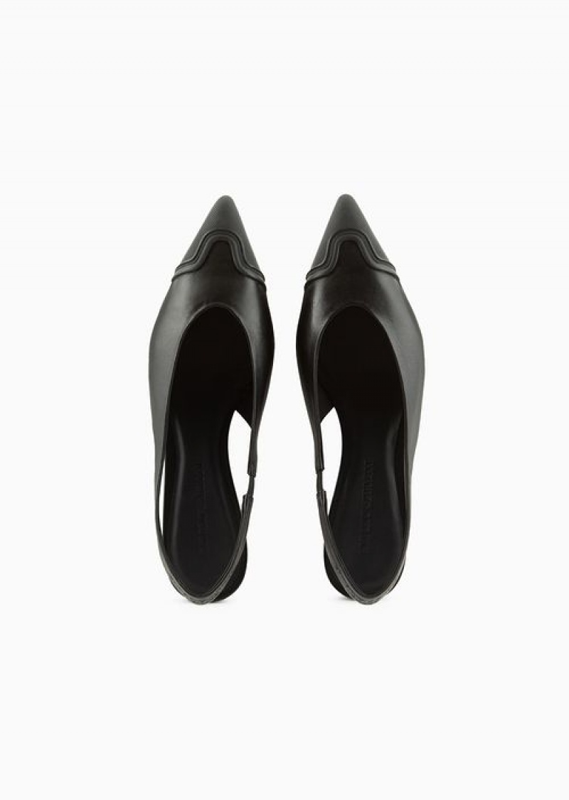 Black Emporio Armani Nappa Leather Slingback Ballerinas With Rubber Toe | EA-SN57136