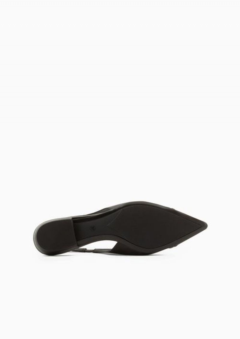 Black Emporio Armani Nappa Leather Slingback Ballerinas With Rubber Toe | EA-SN57136