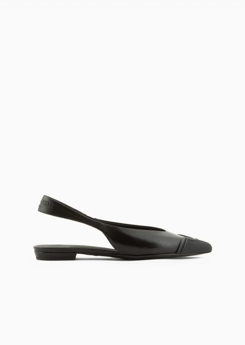 Black Emporio Armani Nappa Leather Slingback Ballerinas With Rubber Toe | EA-SN57136