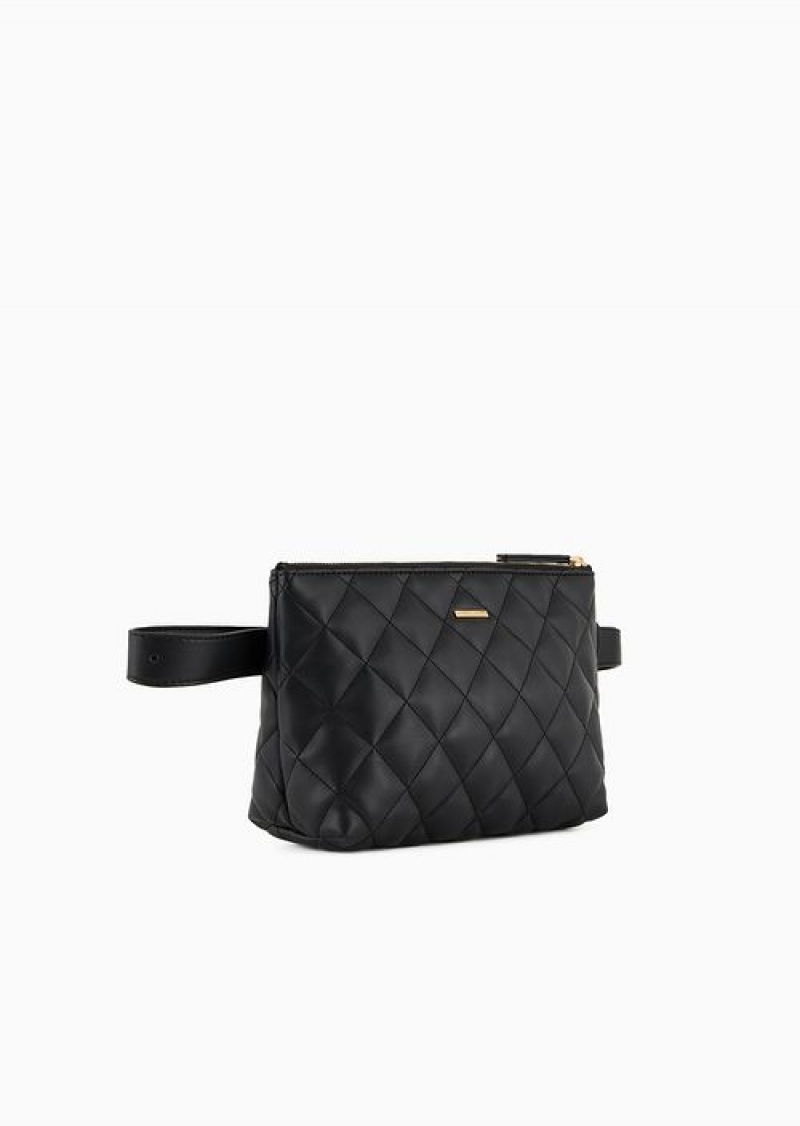 Black Emporio Armani Nappa Leather-effect Quilted Tech Case With Belt | EA-SN59037