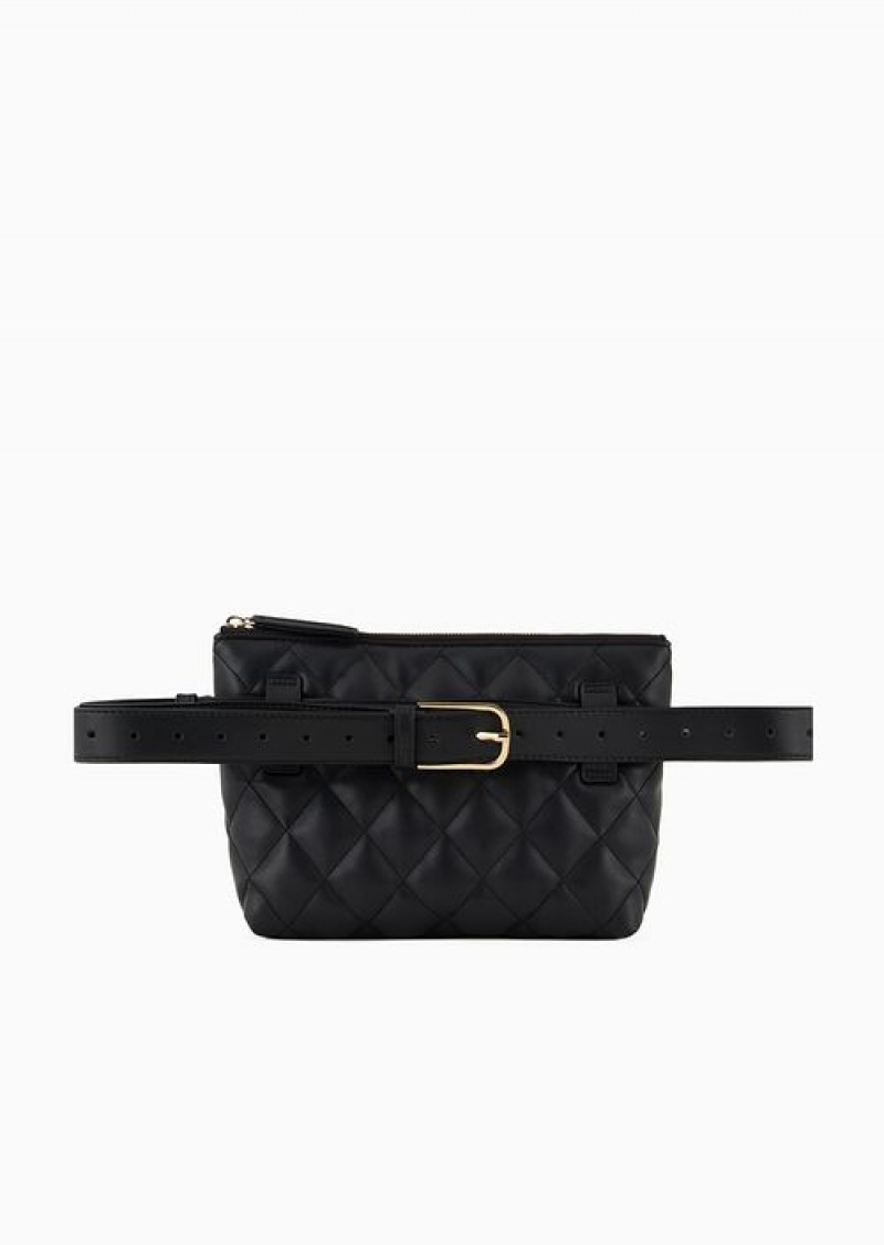 Black Emporio Armani Nappa Leather-effect Quilted Tech Case With Belt | EA-SN59037