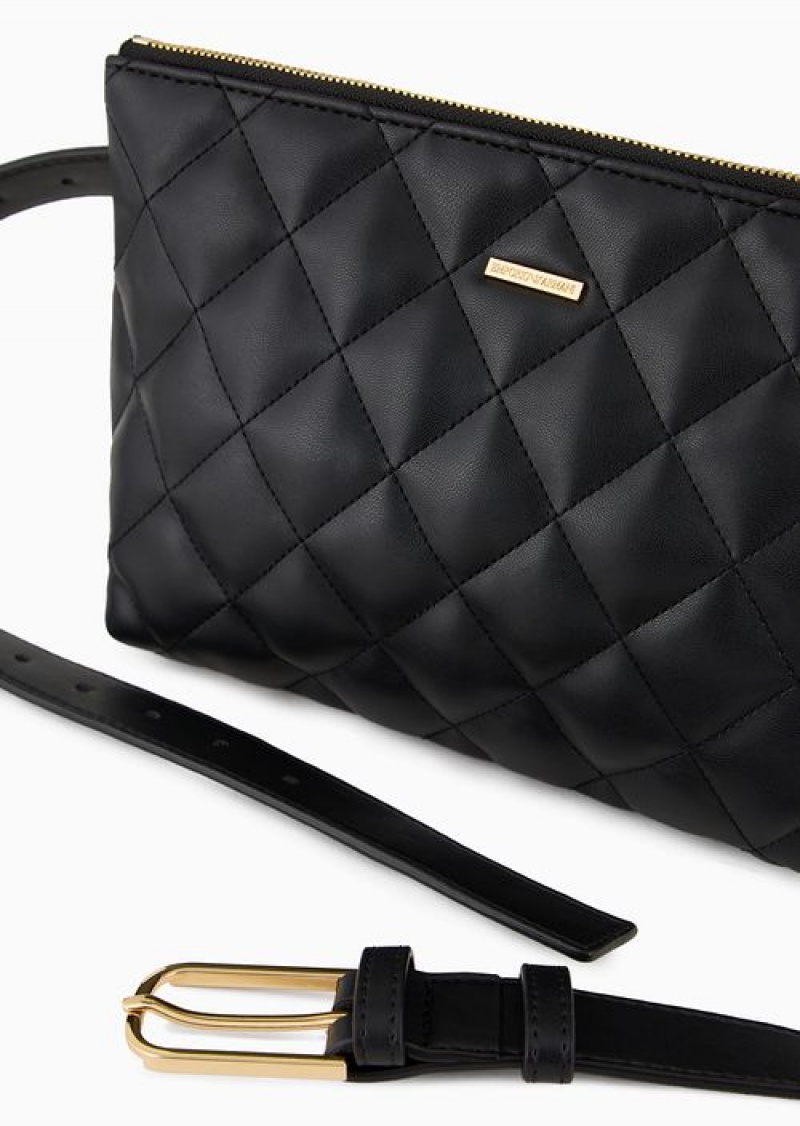 Black Emporio Armani Nappa Leather-effect Quilted Tech Case With Belt | EA-SN59037