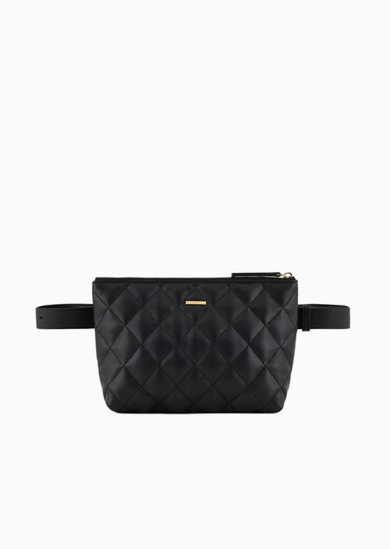 Black Emporio Armani Nappa Leather-effect Quilted Tech Case With Belt | EA-SN59037