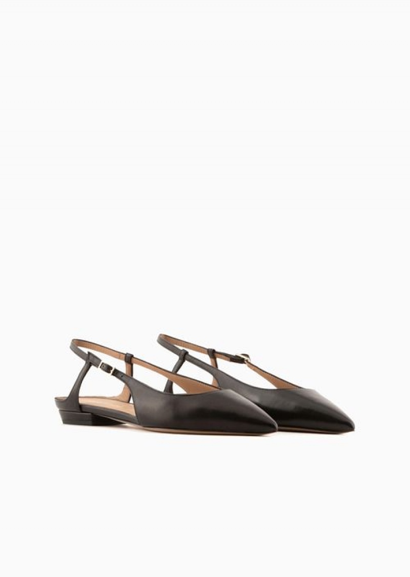 Black Emporio Armani Nappa-leather Slingback Ballerinas With Pointed Toe | EA-SN57134