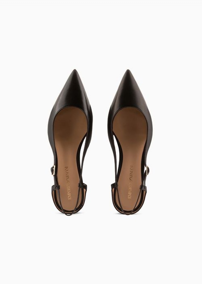 Black Emporio Armani Nappa-leather Slingback Ballerinas With Pointed Toe | EA-SN57134