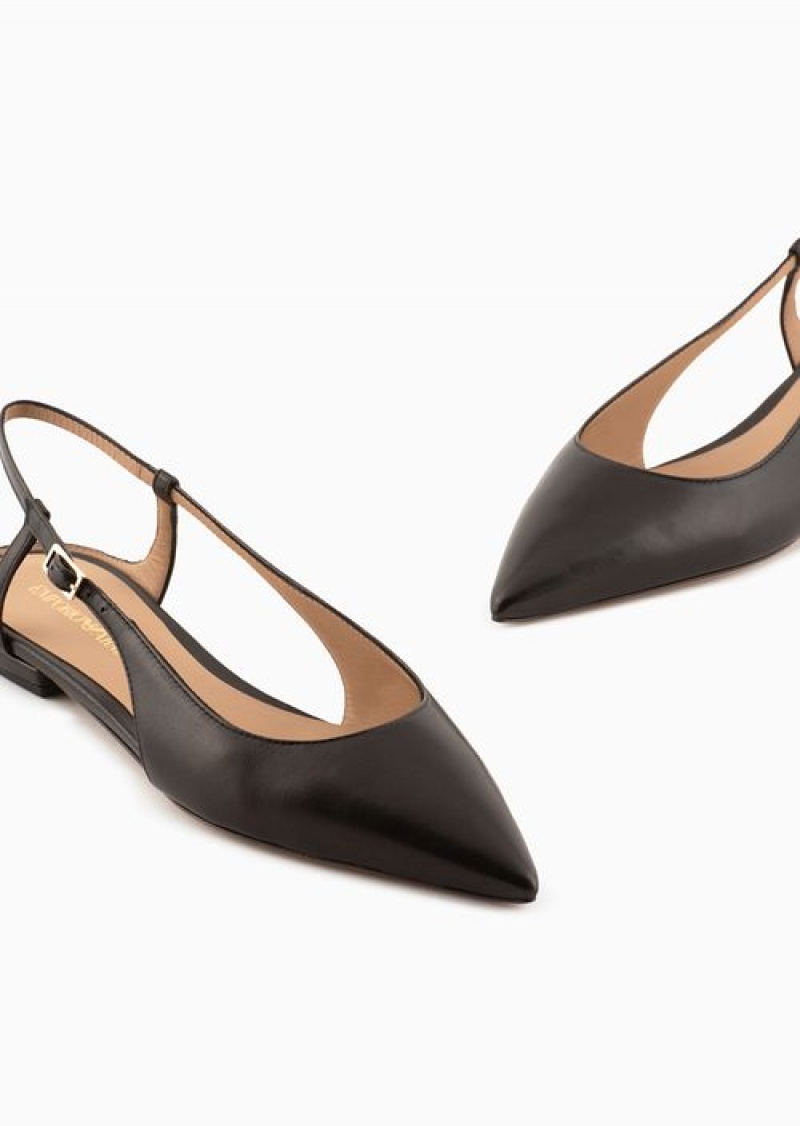 Black Emporio Armani Nappa-leather Slingback Ballerinas With Pointed Toe | EA-SN57134