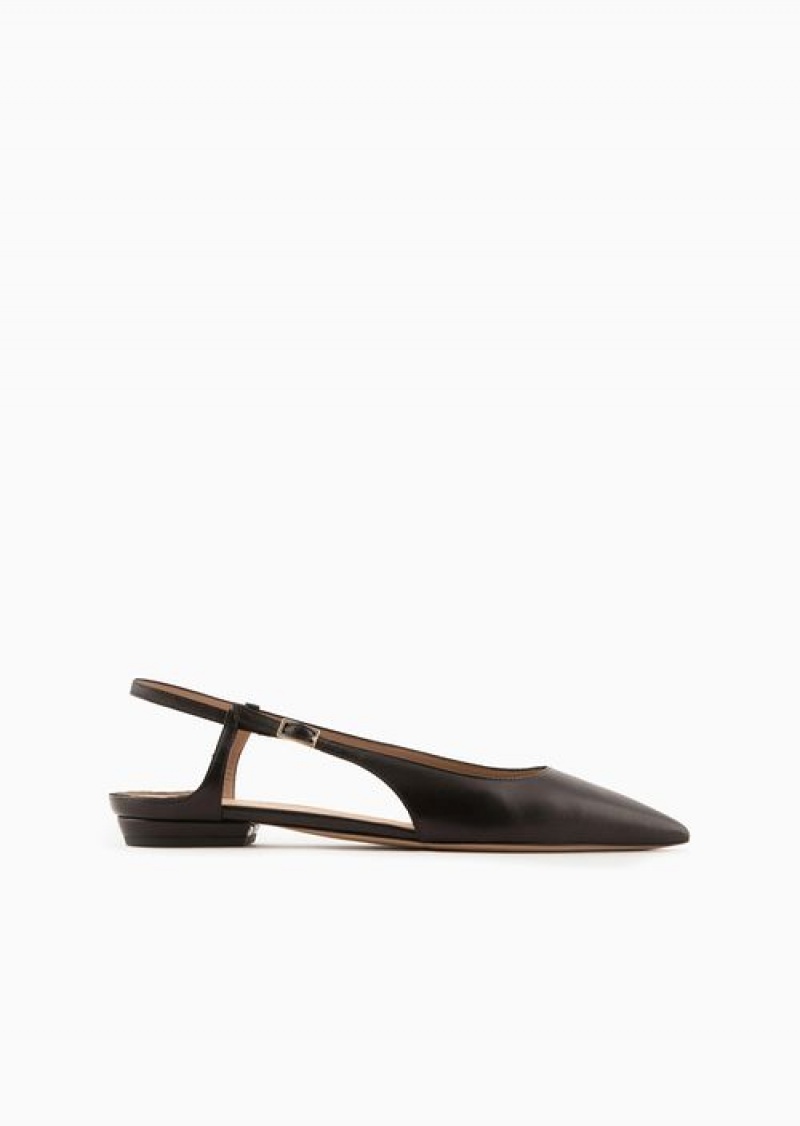 Black Emporio Armani Nappa-leather Slingback Ballerinas With Pointed Toe | EA-SN57134