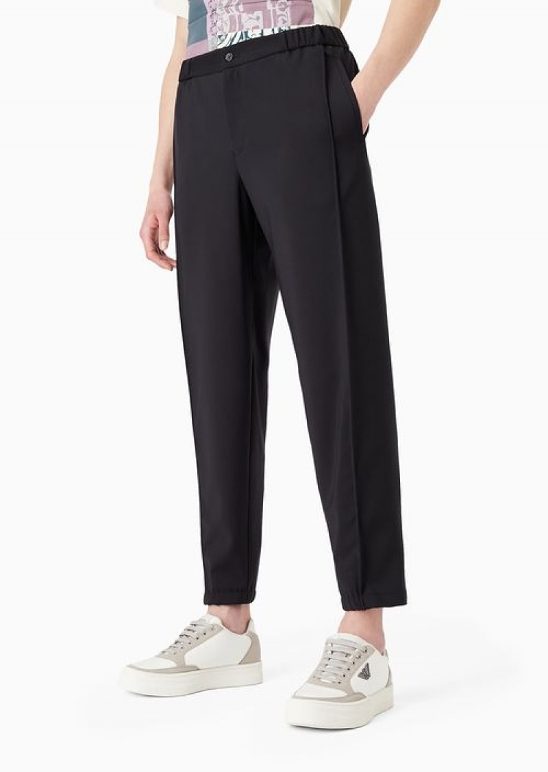 Black Emporio Armani Natural Stretch Canvas Trousers With Elasticated Cuffs | EA-SN58393