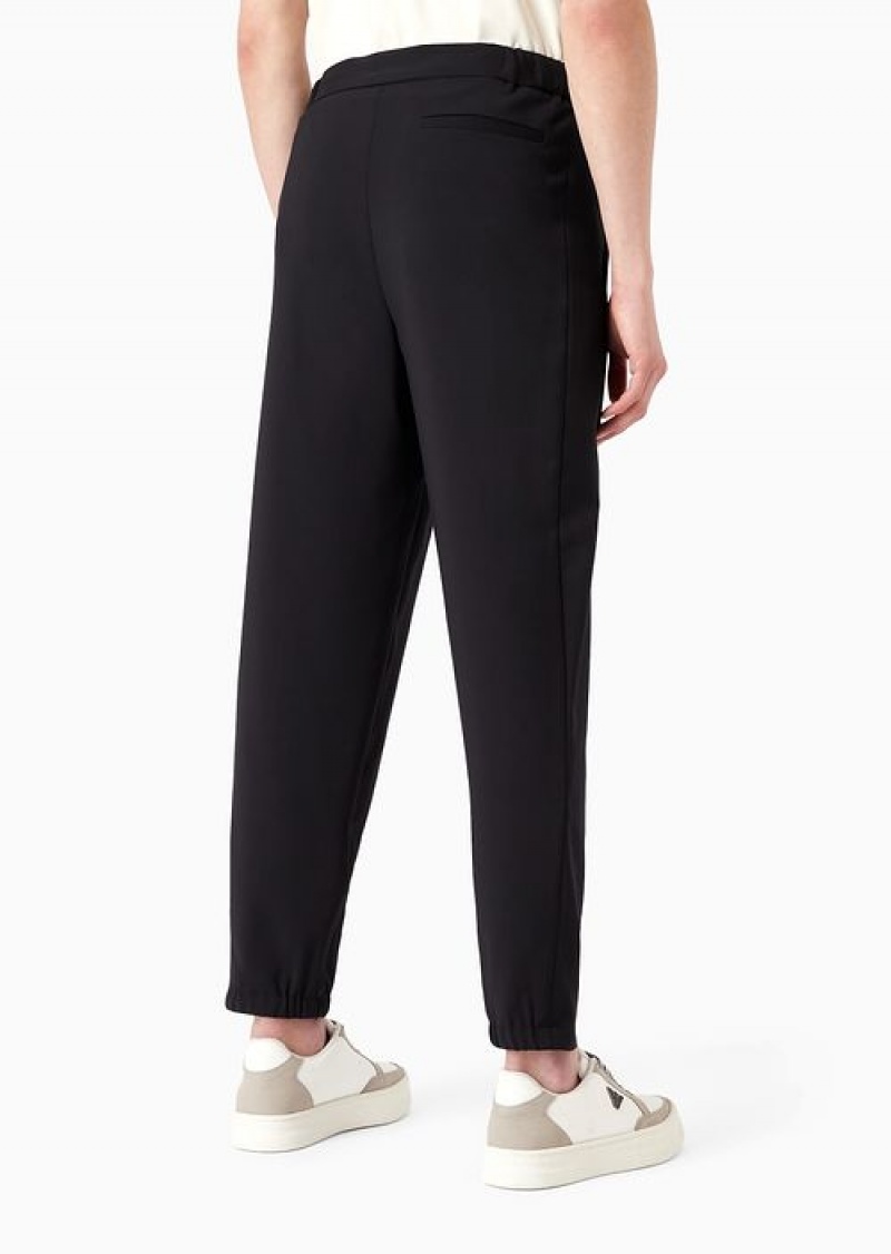 Black Emporio Armani Natural Stretch Canvas Trousers With Elasticated Cuffs | EA-SN58393