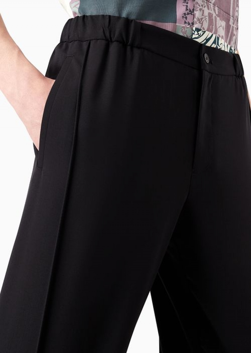 Black Emporio Armani Natural Stretch Canvas Trousers With Elasticated Cuffs | EA-SN58393