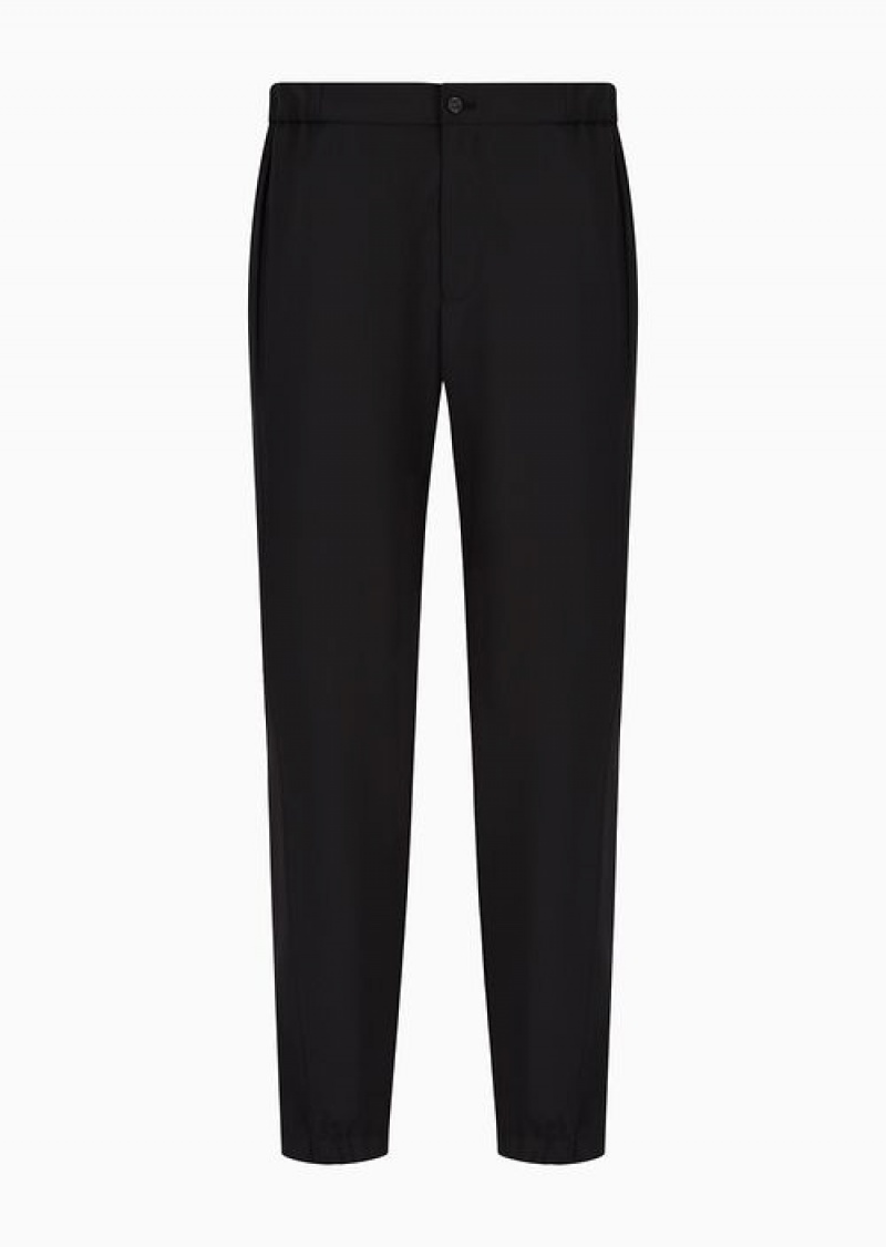 Black Emporio Armani Natural Stretch Canvas Trousers With Elasticated Cuffs | EA-SN58393