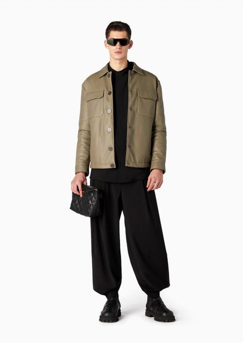 Black Emporio Armani Natural Stretch Wool Plain-woven Trousers With Darts And Belt | EA-SN58313