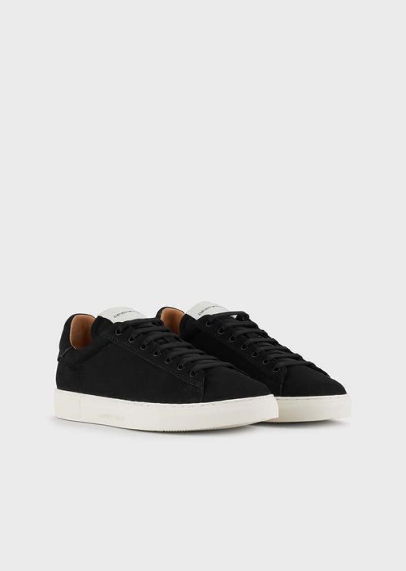 Black Emporio Armani Nubuck Sneakers With Back Logo | EA-SN58958