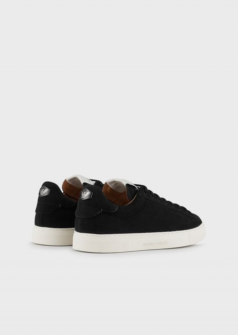 Black Emporio Armani Nubuck Sneakers With Back Logo | EA-SN58958