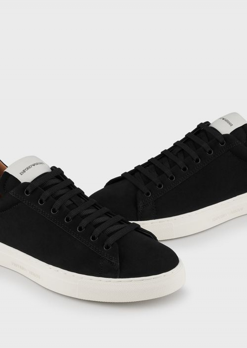 Black Emporio Armani Nubuck Sneakers With Back Logo | EA-SN58958