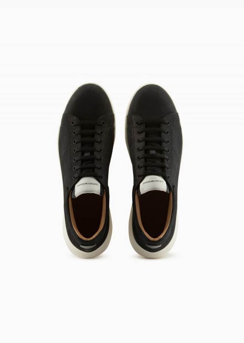 Black Emporio Armani Nubuck Sneakers With Knurled Soles | EA-SN58975