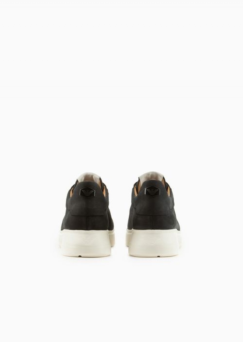 Black Emporio Armani Nubuck Sneakers With Knurled Soles | EA-SN58975