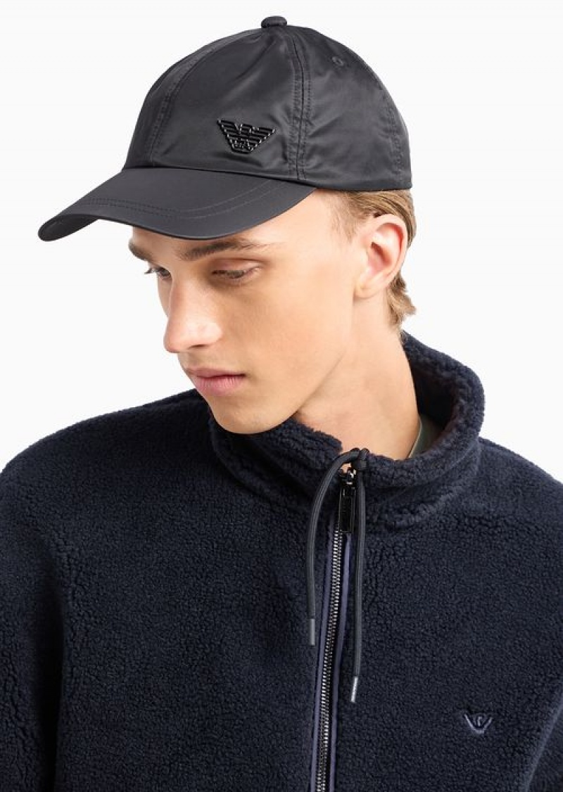 Black Emporio Armani Nylon Baseball Cap With Eagle Plate | EA-SN59160