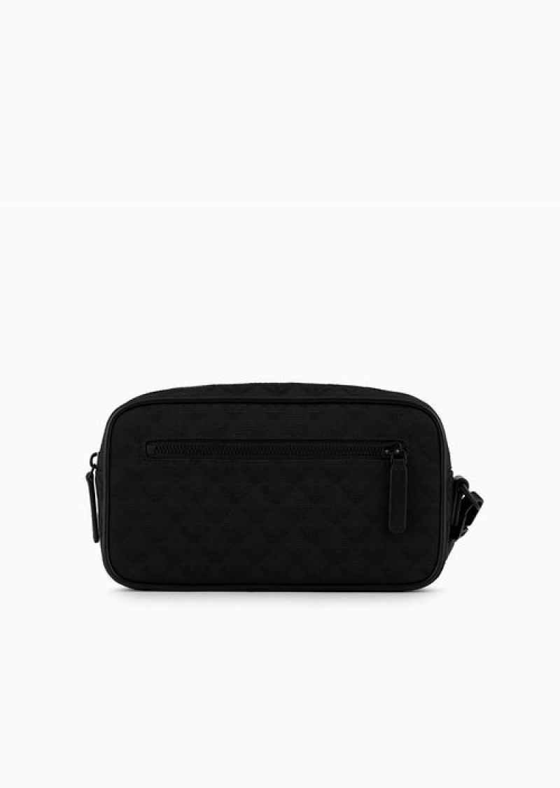 Black Emporio Armani Nylon Washbag With All-over Jacquard Eagle | EA-SN59275