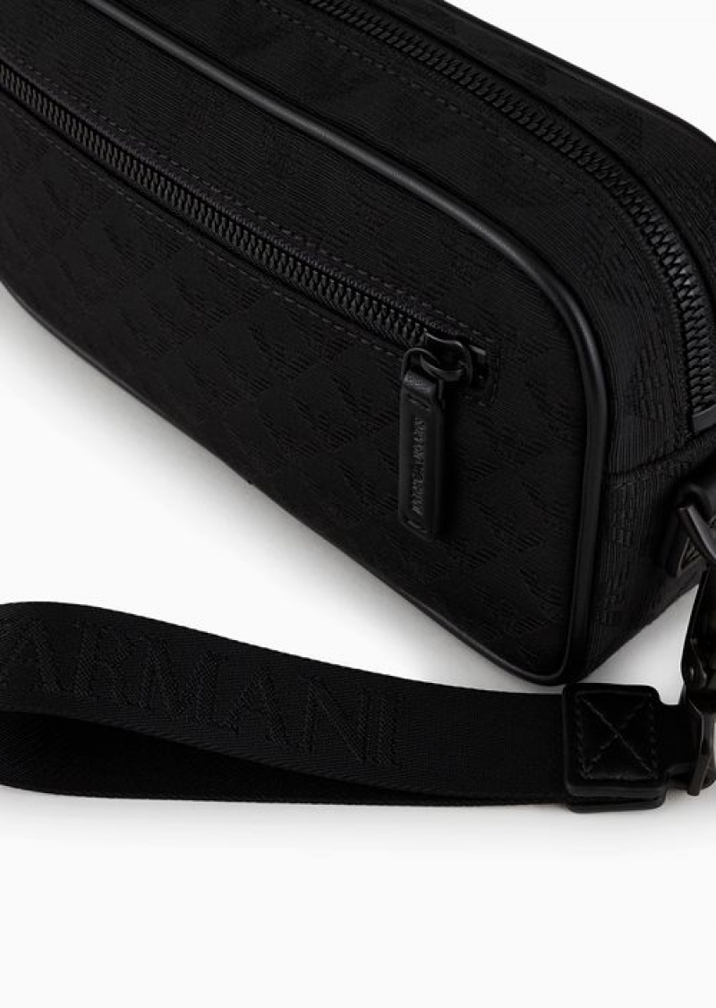 Black Emporio Armani Nylon Washbag With All-over Jacquard Eagle | EA-SN59275