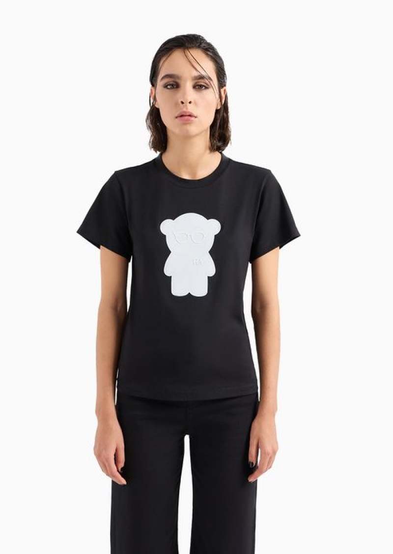 Black Emporio Armani Organic Jersey T-shirt With Asv Manga Bear Patch | EA-SN57018