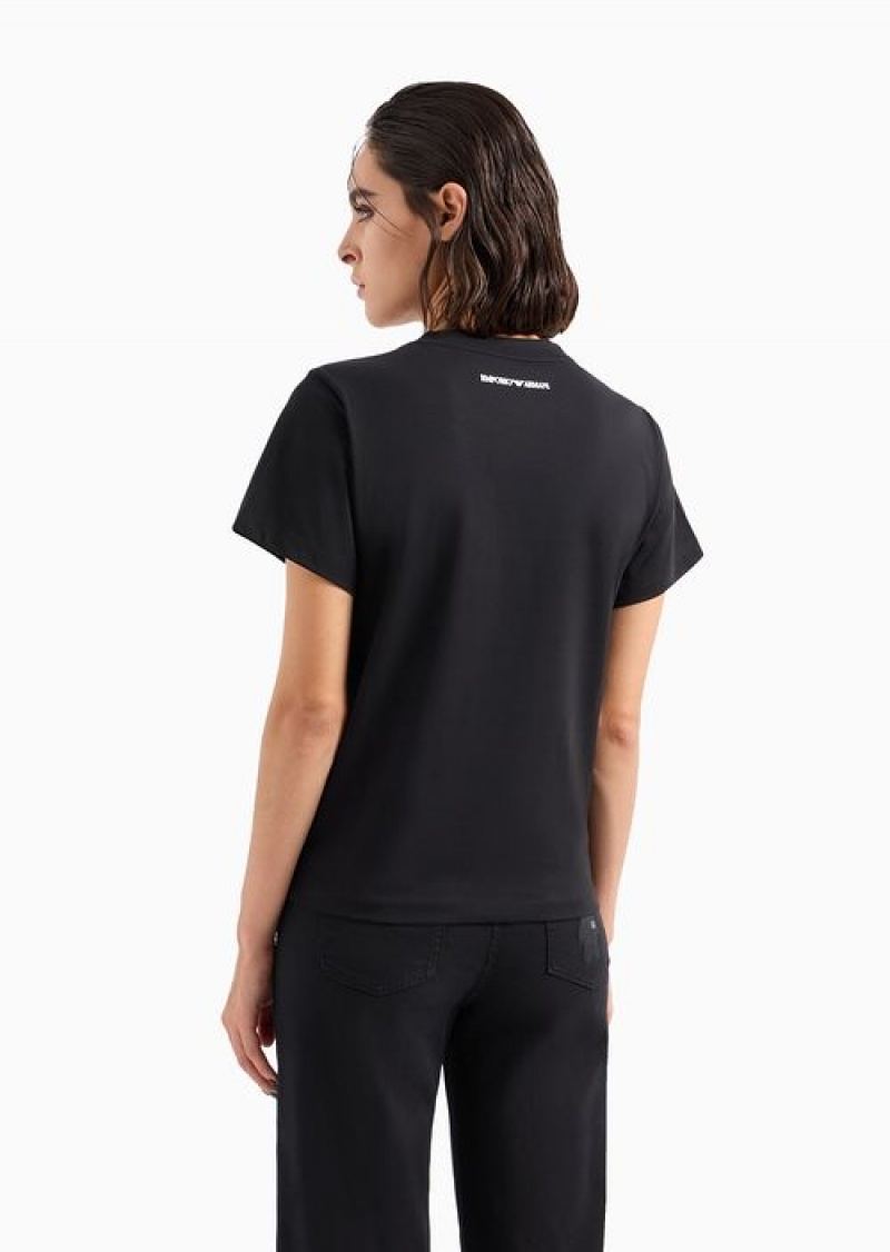 Black Emporio Armani Organic Jersey T-shirt With Asv Manga Bear Patch | EA-SN57018