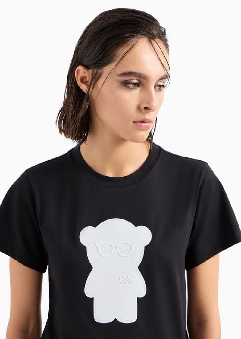 Black Emporio Armani Organic Jersey T-shirt With Asv Manga Bear Patch | EA-SN57018