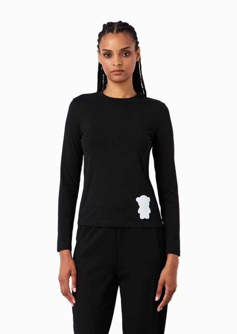 Black Emporio Armani Organic Stretch Jersey Jumper With Asv Manga Bear Patch | EA-SN57016