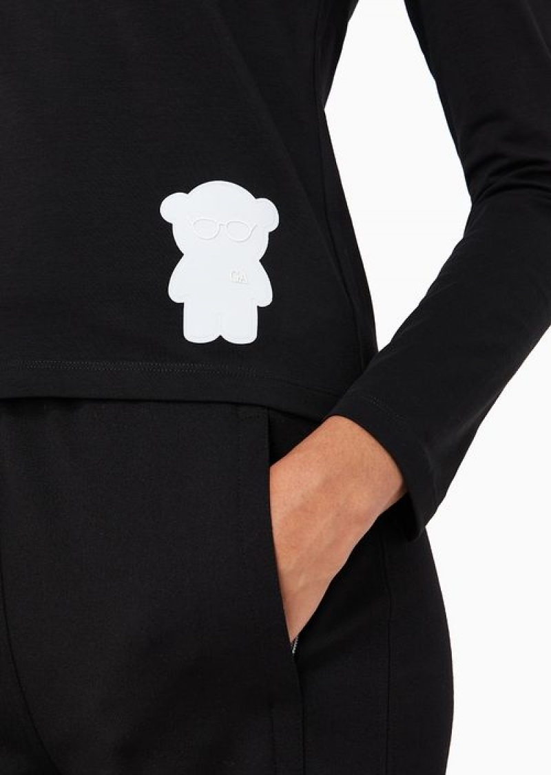 Black Emporio Armani Organic Stretch Jersey Jumper With Asv Manga Bear Patch | EA-SN57016