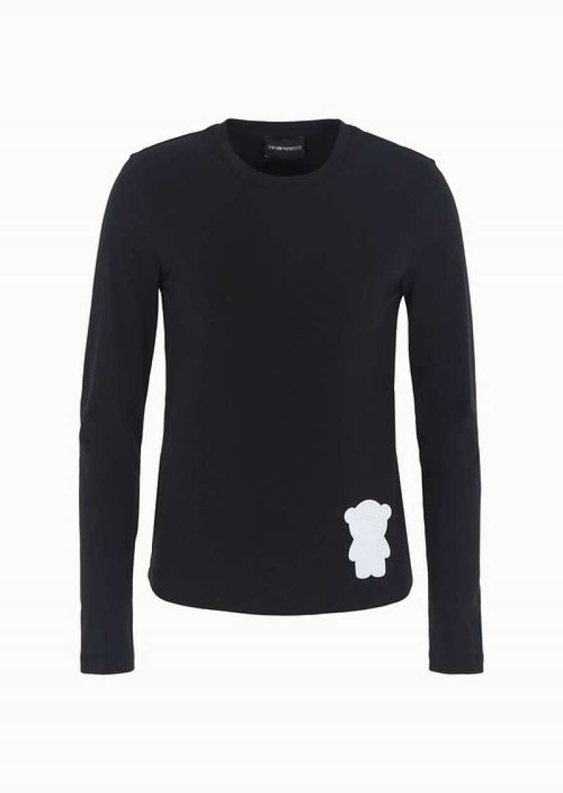 Black Emporio Armani Organic Stretch Jersey Jumper With Asv Manga Bear Patch | EA-SN57016