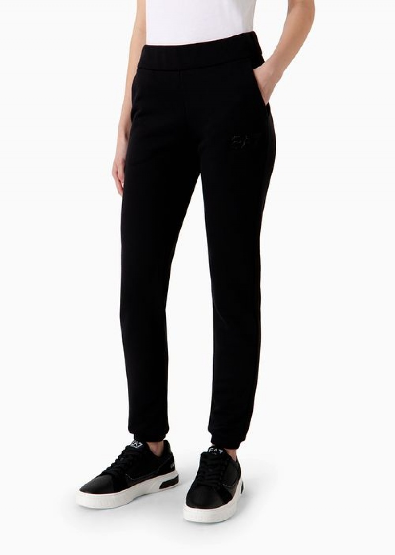 Black Emporio Armani Organic-cotton Blend Logo Series Joggers With Rhinestone Logo | EA7-SN59531