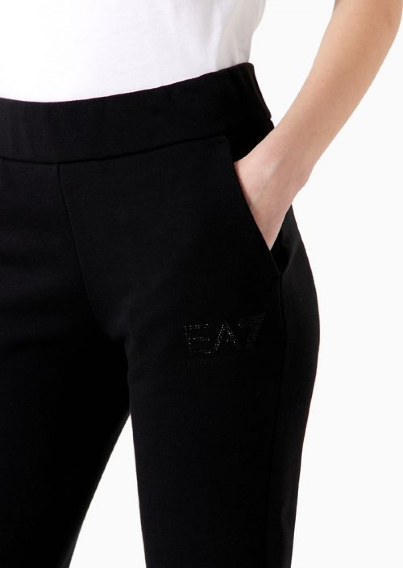 Black Emporio Armani Organic-cotton Blend Logo Series Joggers With Rhinestone Logo | EA7-SN59531