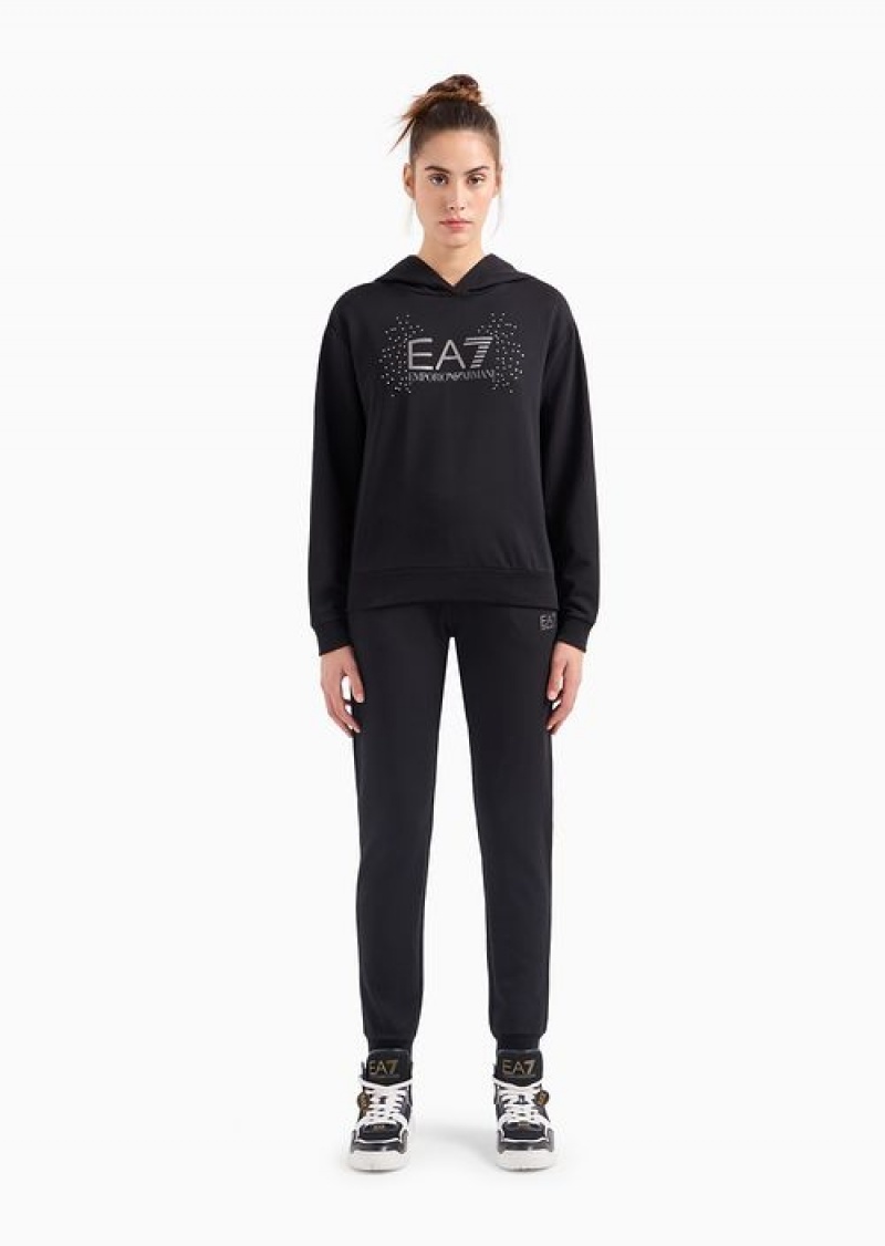 Black Emporio Armani Organic-cotton Blend Tracksuit With Rhinestone Logo | EA7-SN59607