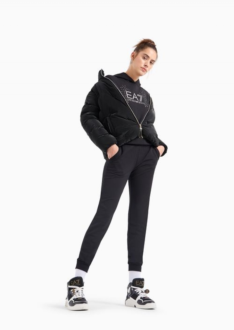 Black Emporio Armani Organic-cotton Blend Tracksuit With Rhinestone Logo | EA7-SN59607