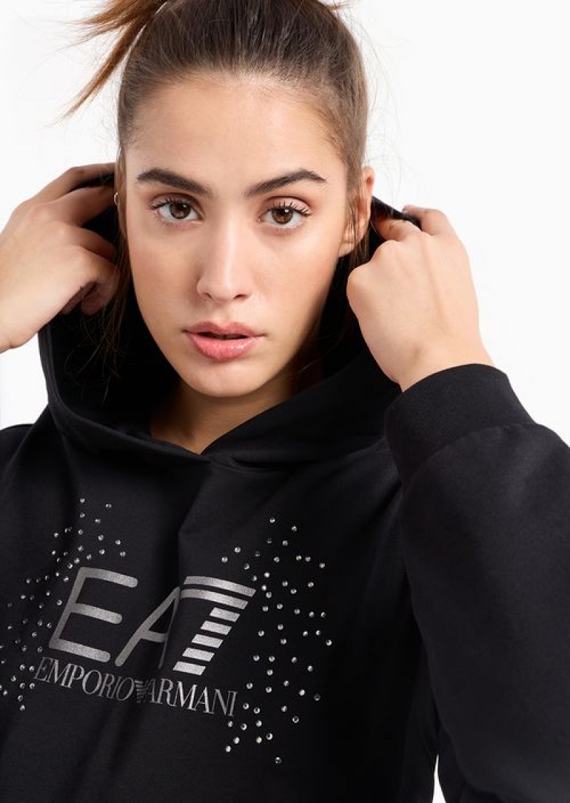 Black Emporio Armani Organic-cotton Blend Tracksuit With Rhinestone Logo | EA7-SN59607