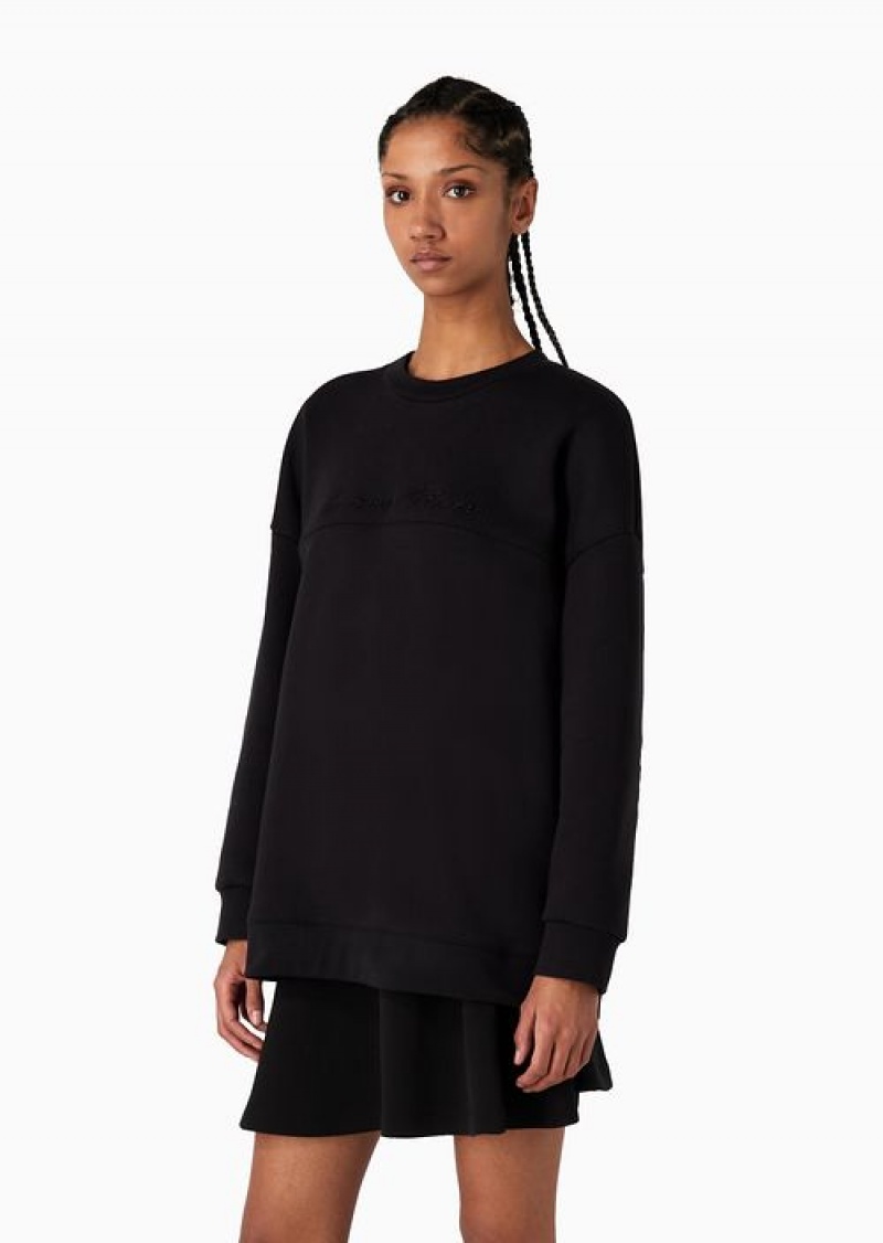 Black Emporio Armani Organic-jersey Oversized Sweatshirt With Asv Patches And Signature Logo Embroidery | EA-SN56992