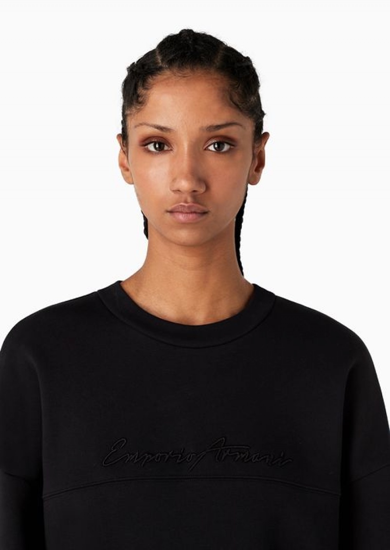 Black Emporio Armani Organic-jersey Oversized Sweatshirt With Asv Patches And Signature Logo Embroidery | EA-SN56992