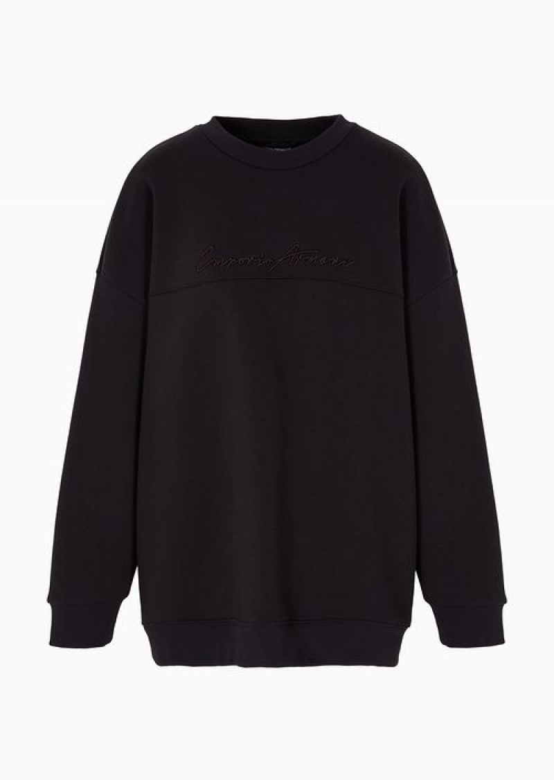 Black Emporio Armani Organic-jersey Oversized Sweatshirt With Asv Patches And Signature Logo Embroidery | EA-SN56992