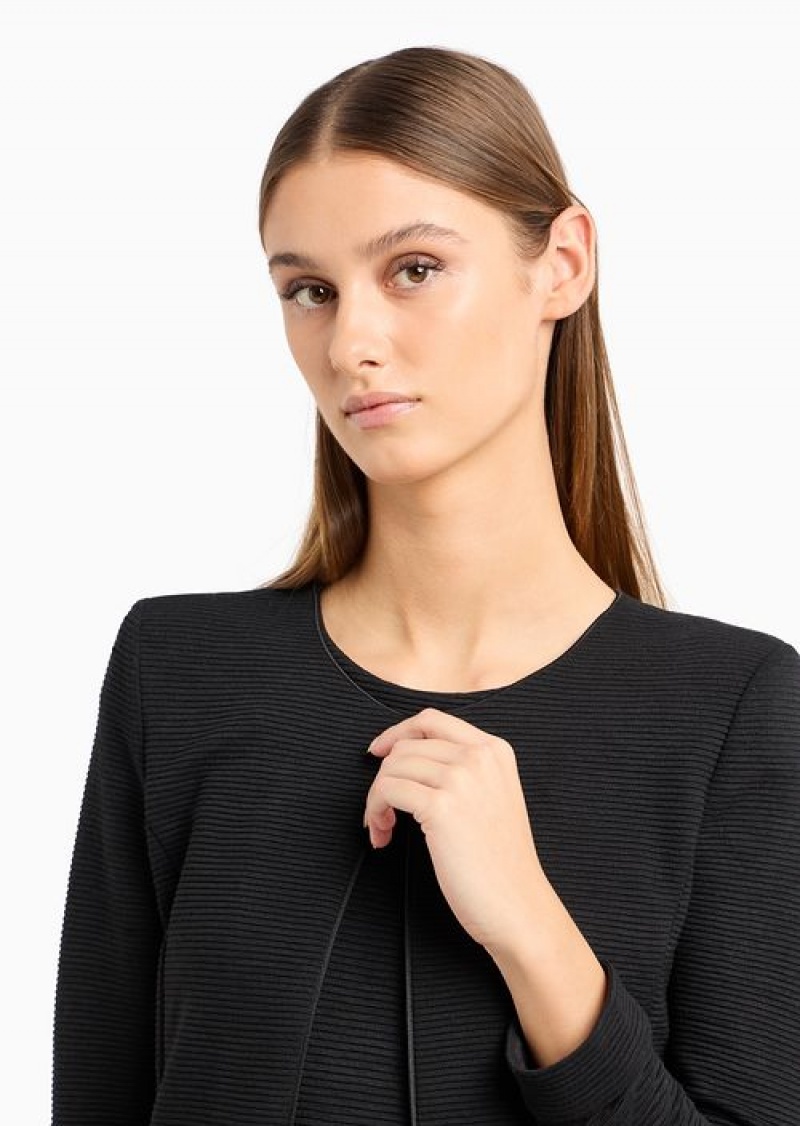 Black Emporio Armani Ottoman Jersey, Single-breasted Jacket With Godet Pleats | EA-SN56479