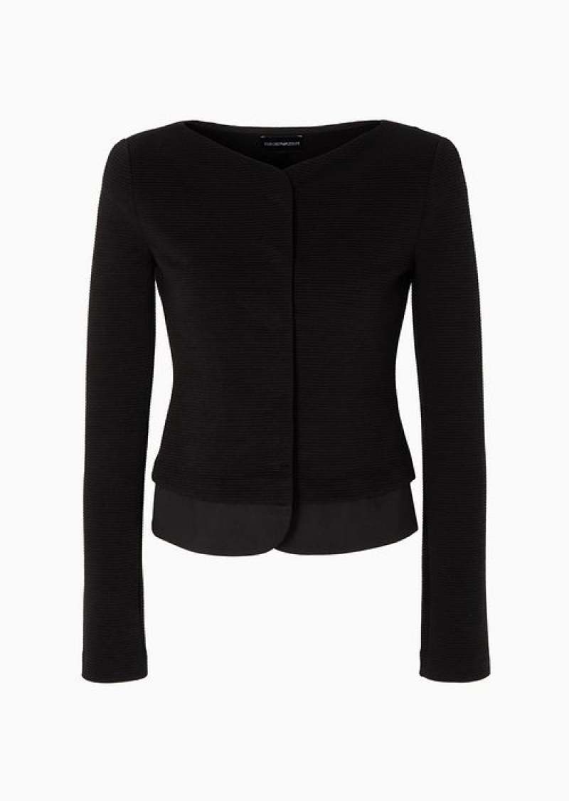 Black Emporio Armani Ottoman-effect Barré Jersey Jacket With Satin Insert | EA-SN56451