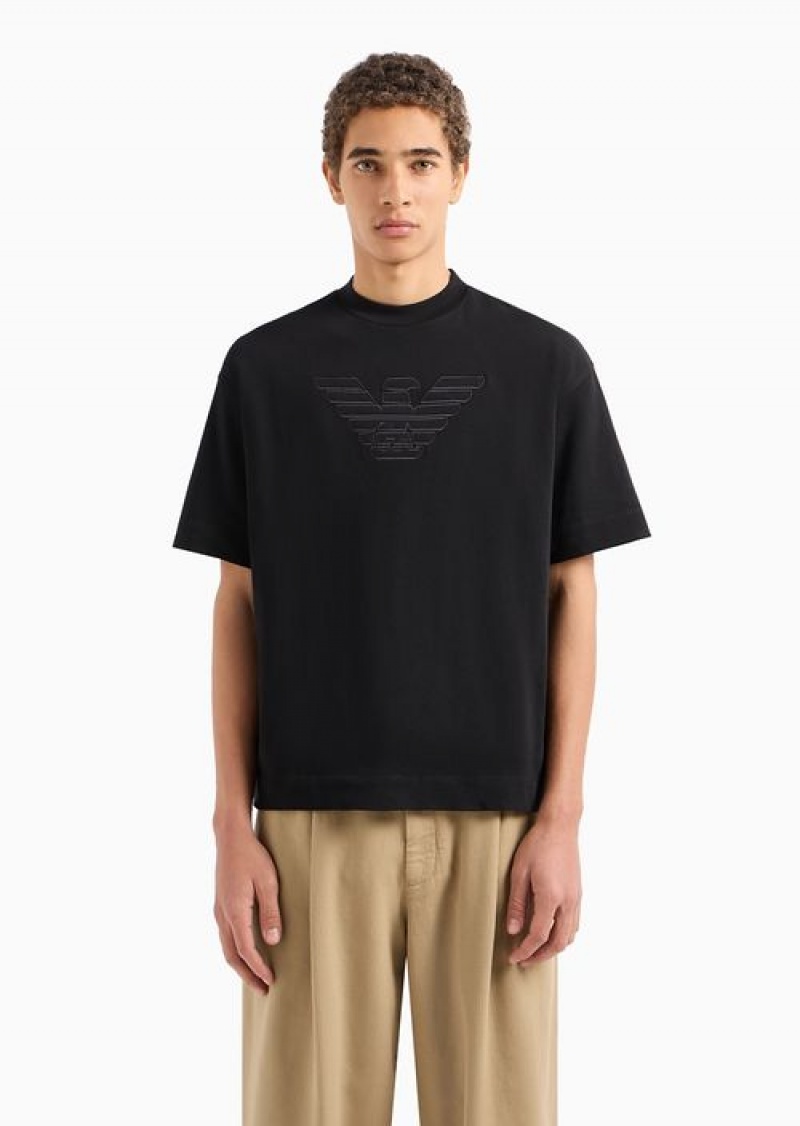 Black Emporio Armani Oversize, Heavyweight Jersey T-shirt With Embroidered Logo | EA-SN58727