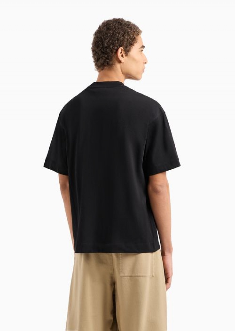 Black Emporio Armani Oversize, Heavyweight Jersey T-shirt With Embroidered Logo | EA-SN58727