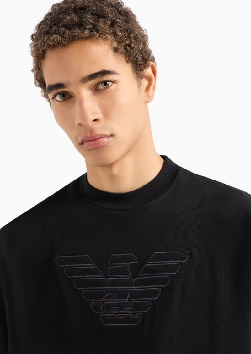 Black Emporio Armani Oversize, Heavyweight Jersey T-shirt With Embroidered Logo | EA-SN58727