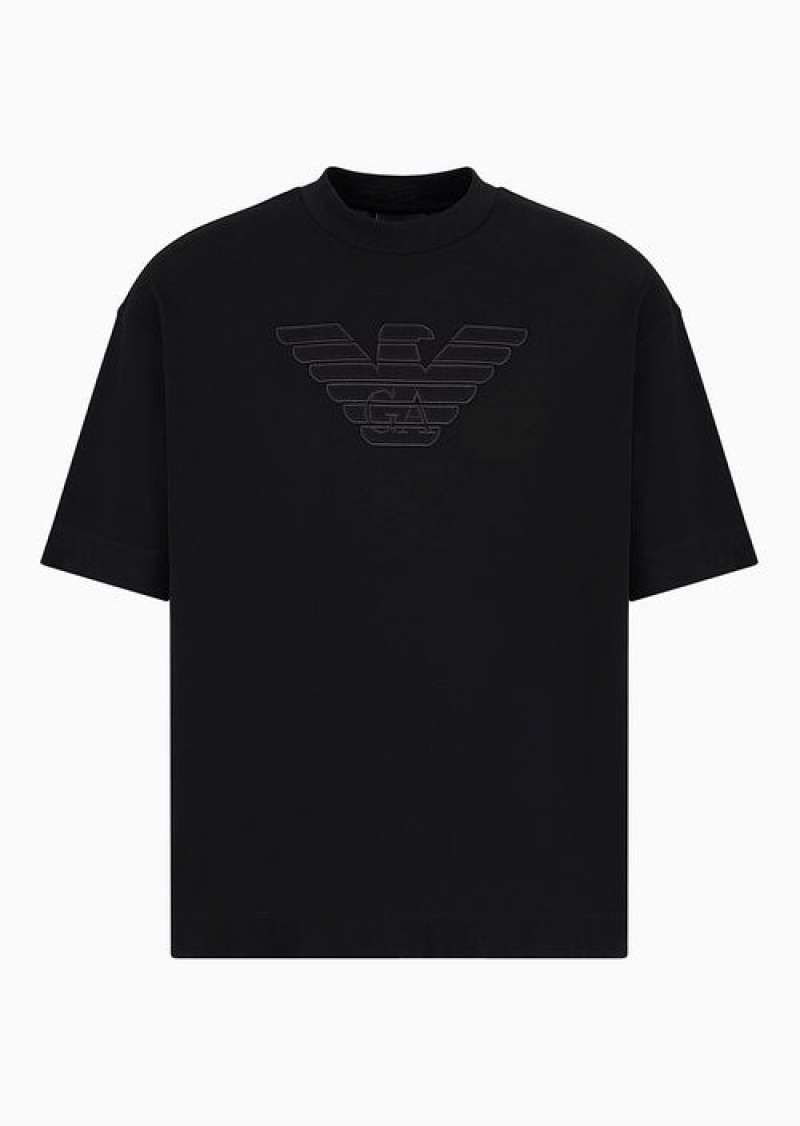 Black Emporio Armani Oversize, Heavyweight Jersey T-shirt With Embroidered Logo | EA-SN58727